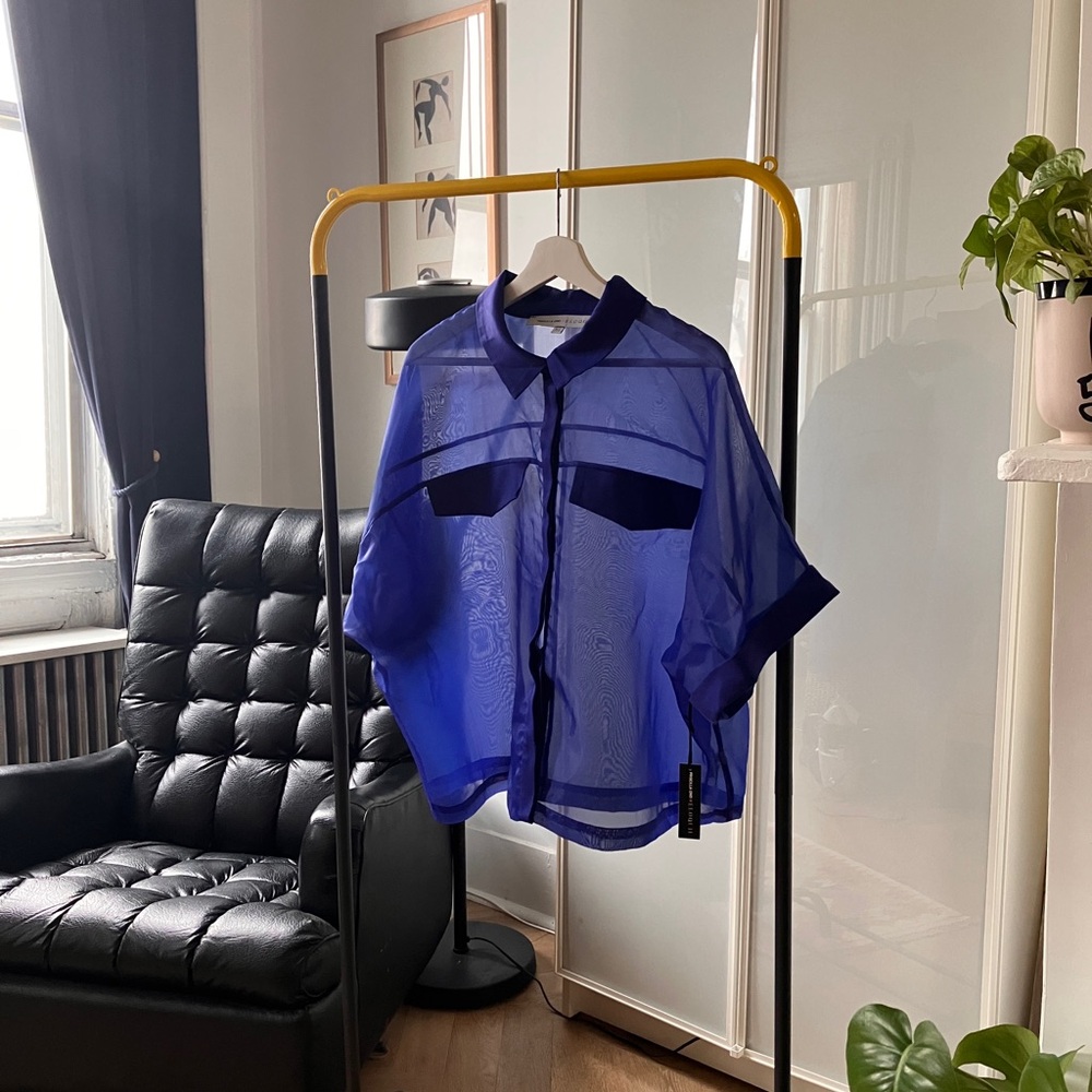 Priscilla Ono x Eloquii Sheer Blue Button-Up Blouse